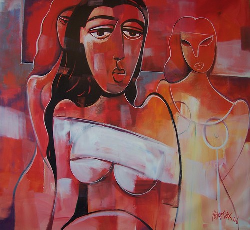 Woman with a pale band across her torso