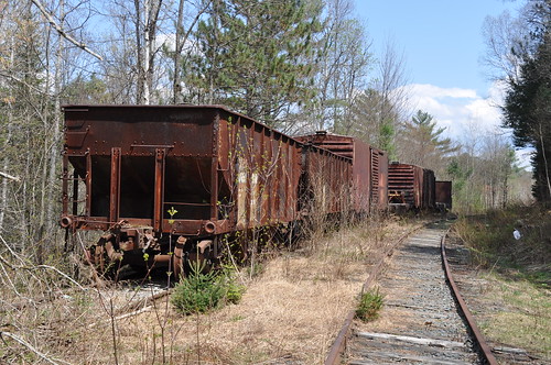 old railroad trees abandoned rural ties spring woods rust may newengland newhampshire rusty sunny nh bm rails remains useless unused whitefield abandonedrailroad freightcars bostonandmaine