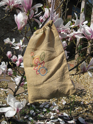 old burlap embroidered bag | by Nickie's histoires