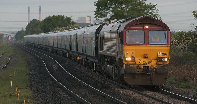 At 0504hrs 66170 leads the 4D84 Milford sidings - Hull biomass empties…Whitley Bridge 15th May 2014