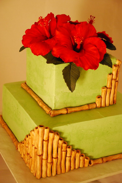 Bamboo and Hibiscus Italian Buttercream Cake