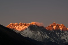 Everest, Lhotse and Nuptse at Sunset