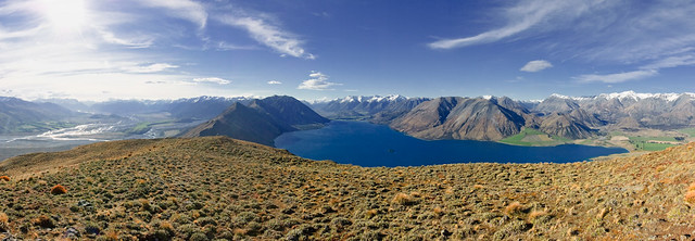 Lake Coleridge and the Southern Alps from Peak Hill, Craigieburns, Canterbury, New Zealand