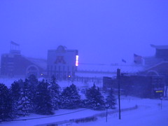 TCF Bank Stadium through the heavy snowfall