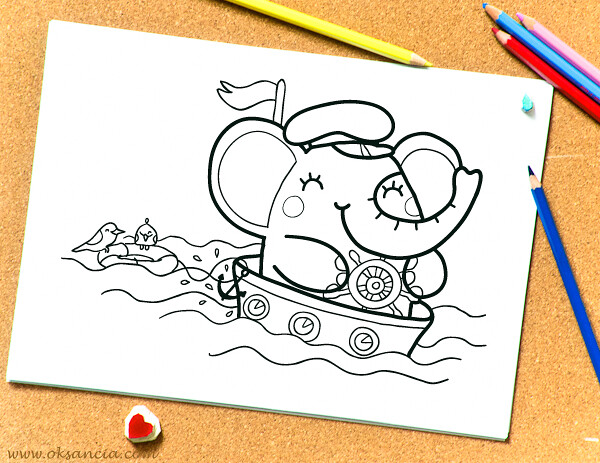 Sailor - Rondy the Elephant First Printable Coloring Book by Oksancia