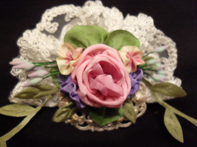 ribbon flower and lace pin