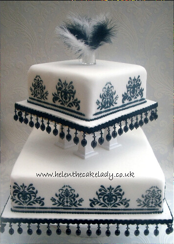 Elegant Black & White 2 tier square cake