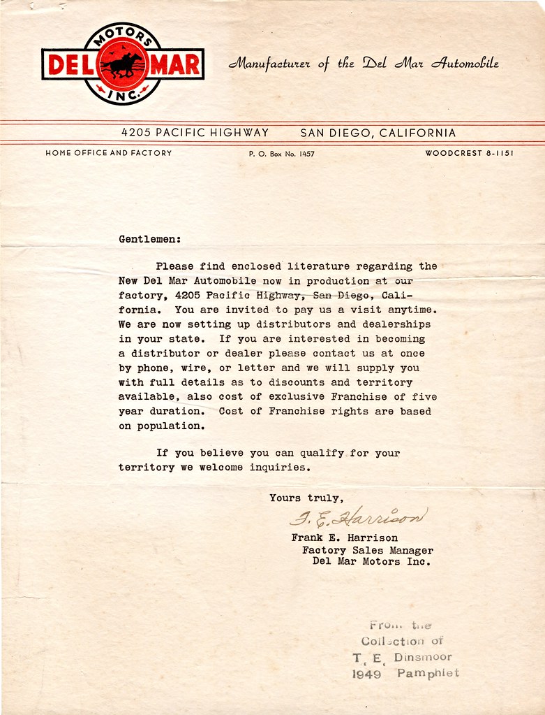 Delmark Letters 1949 Del Mar Factory Letter | Despite the statement here tha… | Flickr