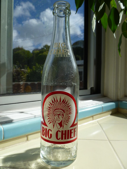 Painted label (ACL) soda pop bottle. Big Chief, Coca Cola.