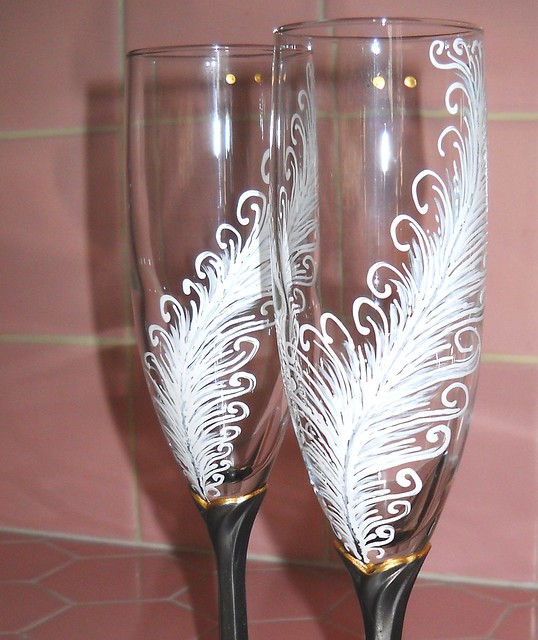 'White Feather' on a champagne flutes