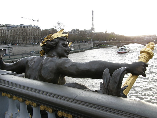 gilded statue on Alexandre III bridge, Paris