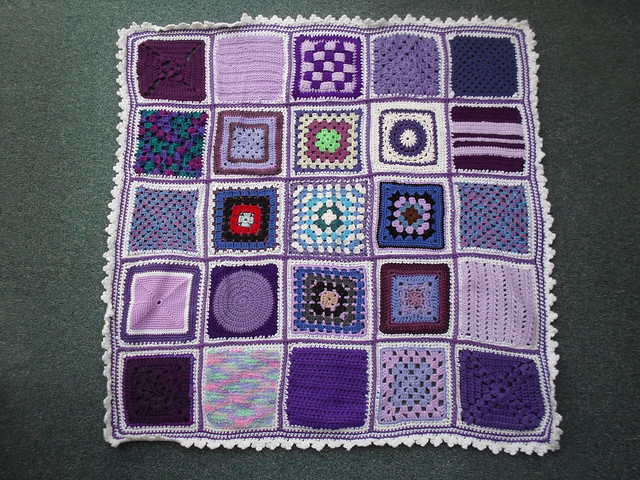 SIBOL 61 'Purple Rain' - assembled and named by 'The Garden Bell' Kate! Fabulous job Kate!  'Please add note' if you see your Square! Thanks to everyone who contributed Squares for this Blanket!..........>