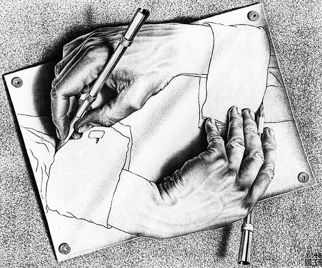 Manos dibujando (Drawing hands). M.C. Escher, 1948.