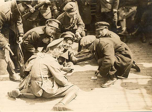 Group of soldiers playing a game