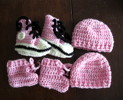 Pink Hi-Top Booties, Plain Baby Booties and Plain Baby Hat | by PennyCollins