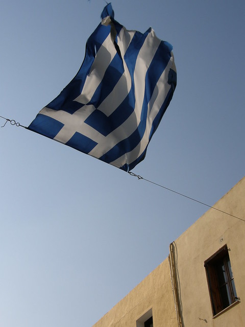 Greek flag billowing in the wind