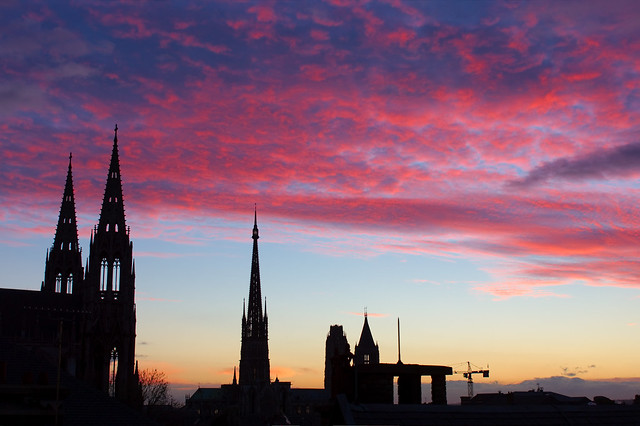 Coucher de soleil sur la cathédrale de Rouen