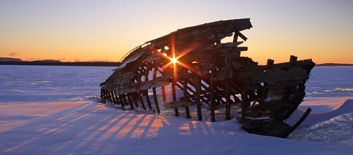 winter snow ice sunrise skeleton boat shadows lakesuperior