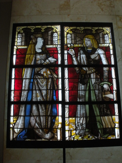 Stained glass panel depicting Juana of Castile and Philip of Burgundy