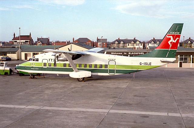 Another view of Manx Airlines Shorts 360 G-ISLE showing old terminal buildings