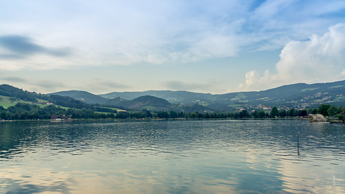 lake water landscape scenery view hill