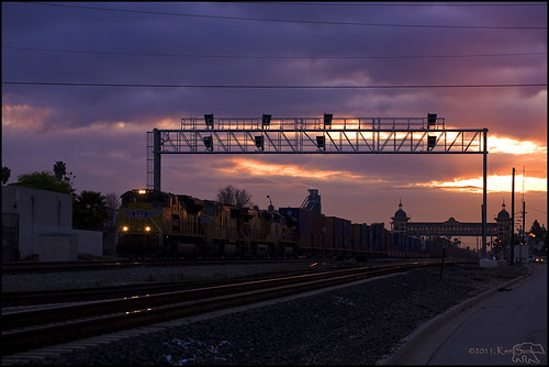 Westbound Stracks through Pomona at Sunrise by K-Szok-Photography, Just after Metrolink train 405 cleared, I was able to catch UP 8504 as it passed through downtown Po