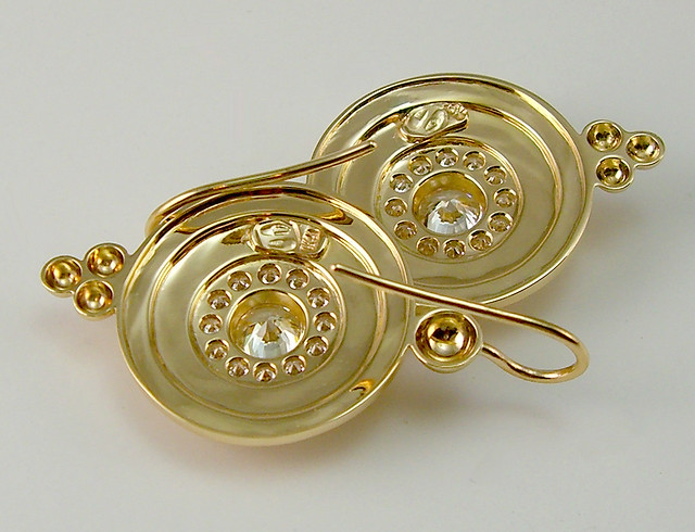 18K Greek Shield Diamond Earrings / 5
