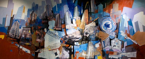 Wide abstract waterfront with overlapping curved shapes