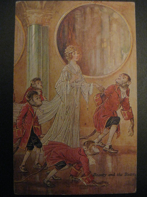 Beauty and the Beast - An Art Nouveau Postcard Illustrated by Charles Folkard (1930)