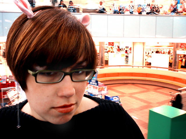 sara, a small rodent, in a mall.