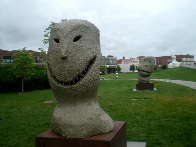 Ugo Rondinone 'Moonrise, East, August, 2006' and 'Moonrise, East, January, 2006' , Western Gateway Center, John and Mary Pappajohn Sculpture Park, Des Moines, Iowa