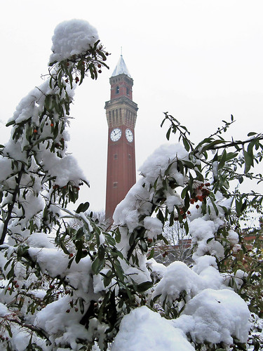 Clock tower in the snow