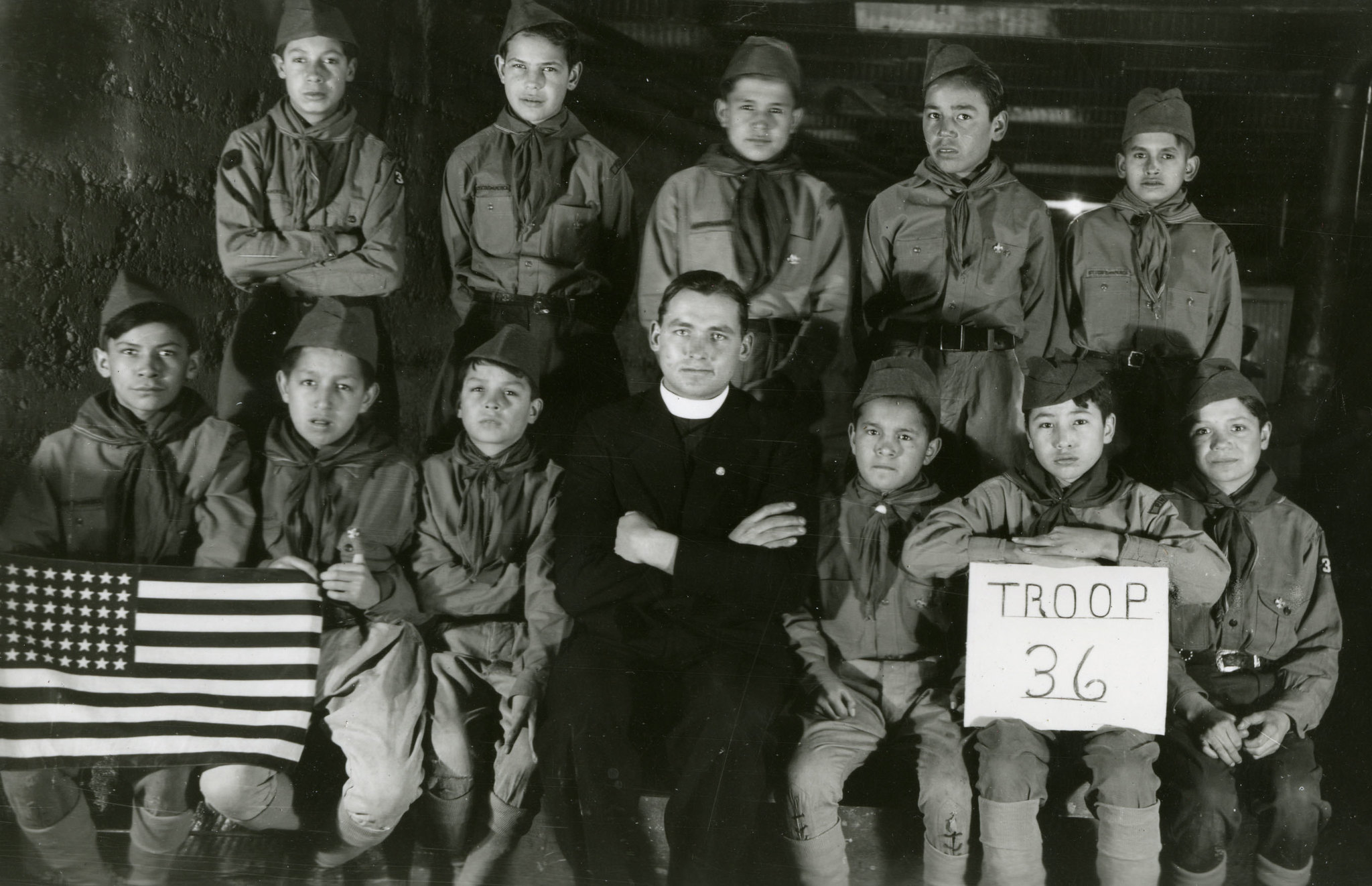 Boy Scouts (Oglala), Holy Rosary Mission, Pine Ridge Indian Reservation, South Dakota, 1940?-1945?