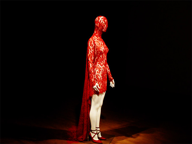 Alexander McQueen, Red lace dress covering head, from 'Joan'