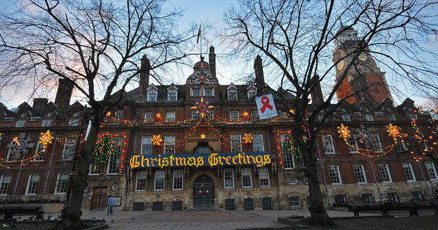 Leicester Town Hall at Christmas.