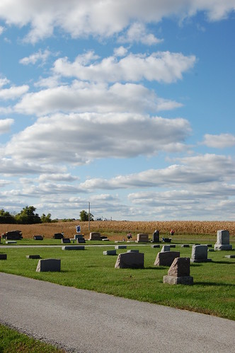 blue autumn fall graveyard clouds cemetary sunny tombstones