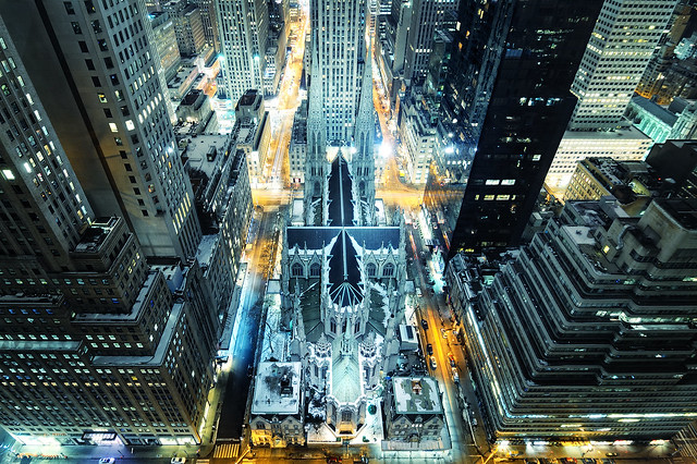 St. Patrick's Cathedral from Above at Night, New York City
