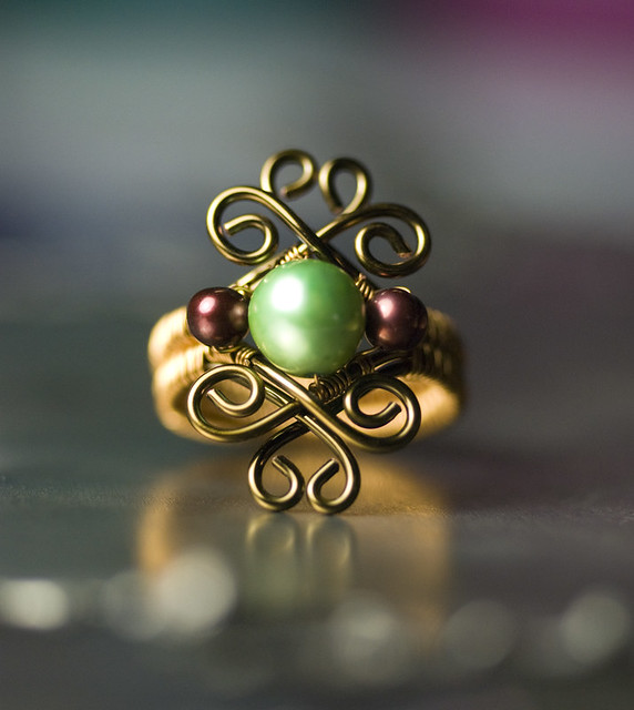 Mint Green and Cranberry Freshwater Pearl Bronze Ring by Moss & Mist Jewelry