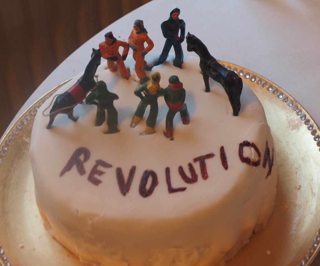 Protest Cake  Students being kettled at the edge  pyrografica