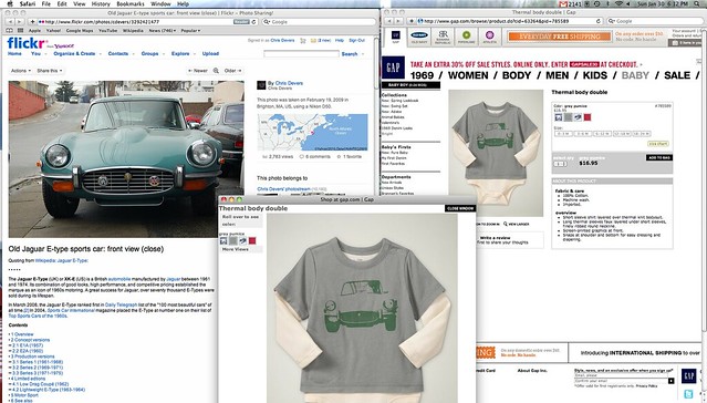 My photo of a Jaguar E-Type from Flickr being used on Gap clothing designs