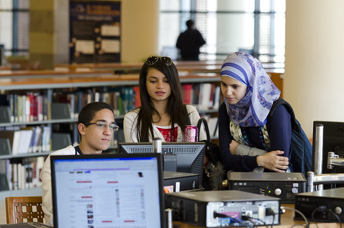 Students preparing for the Spring 2011 semester at the AUC Library