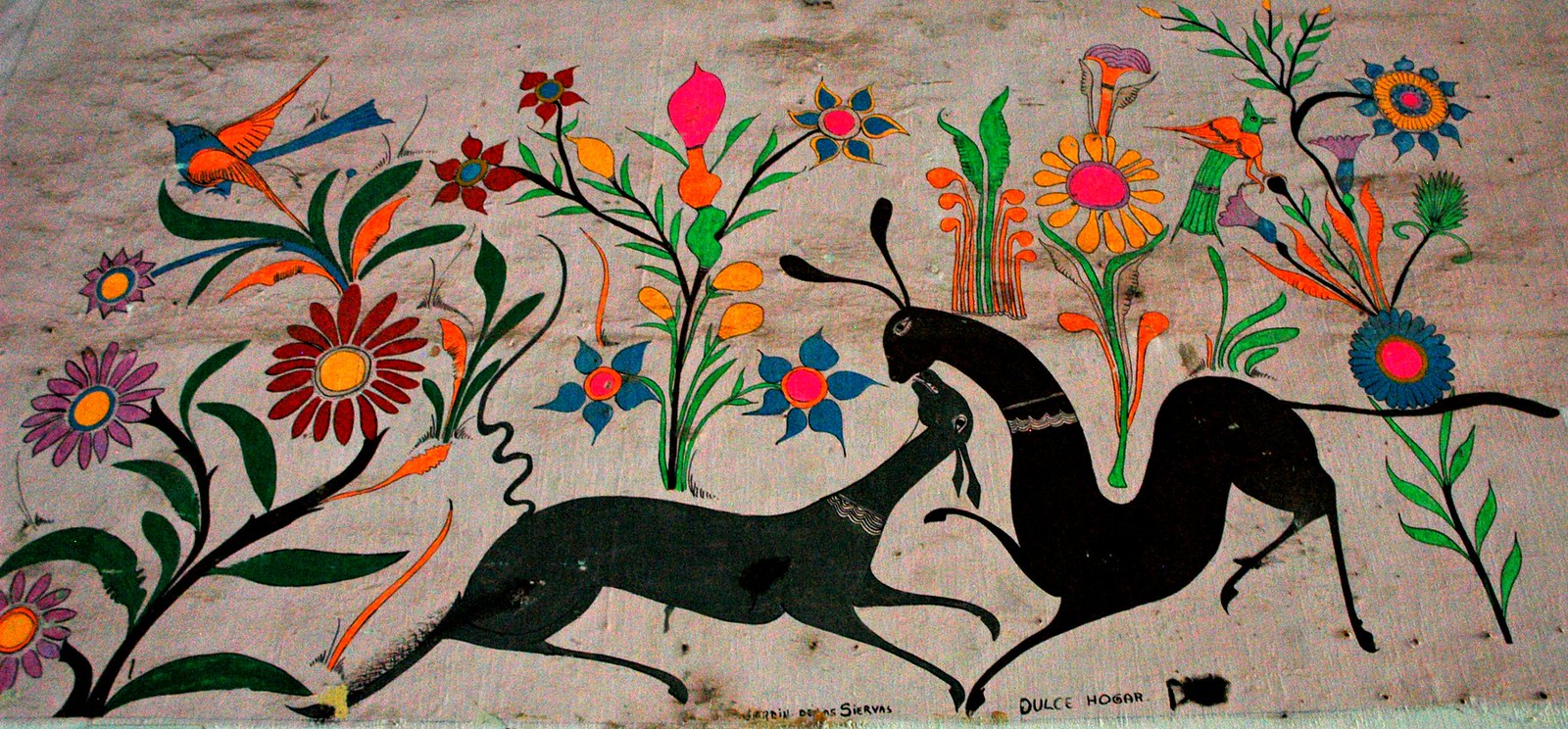 Antique Mexican folk art painting, Jardin de los Siervas, …