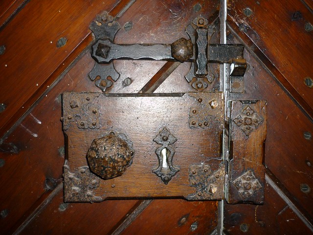 Ancient latch and lock on the medieval church of St Mary, Nackington, Kent