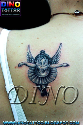 tattoo angel,tatuaje angel angele,tatuagem anjo bailarina blanco negro