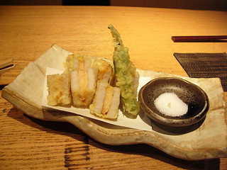 京芋と海老真丈の挟み揚げ Yakihamaguri Aoyamahachiban Flickr