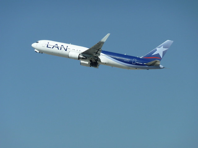 LAN Airlines Boeing 767-316ER jet CC - CWF over LAX