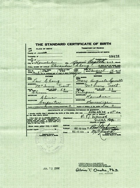 CHONG, Alexander:  Certificate of Birth