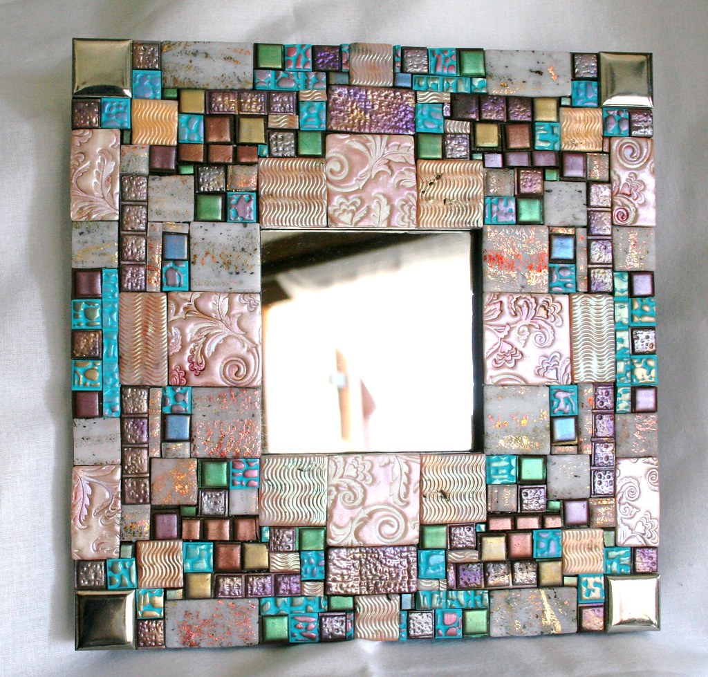 polymer clay mosaic handmade mirror