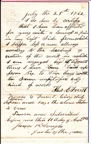 Statement of Thomas Forest claiming exemption from military service, July 25, 1862 | by rlafever55