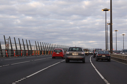 Anti-suicide barriers being installed on the West Gate Bridge